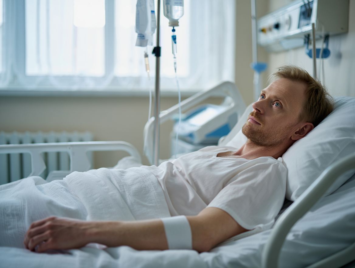 Мужчина лежит в стационарном отделении
